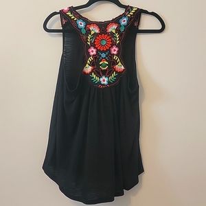 Embroidered Boho Large Racerback high low tank.